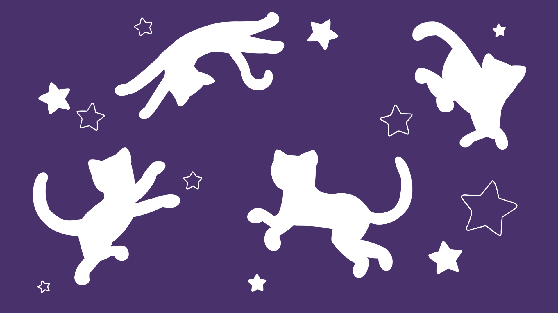 Illustration of cat silhouettes floating in space.