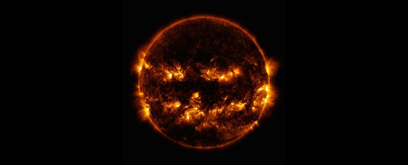 Active regions on the sun combined to look something like a jack-o-lantern’s face on Oct. 8, 2014.