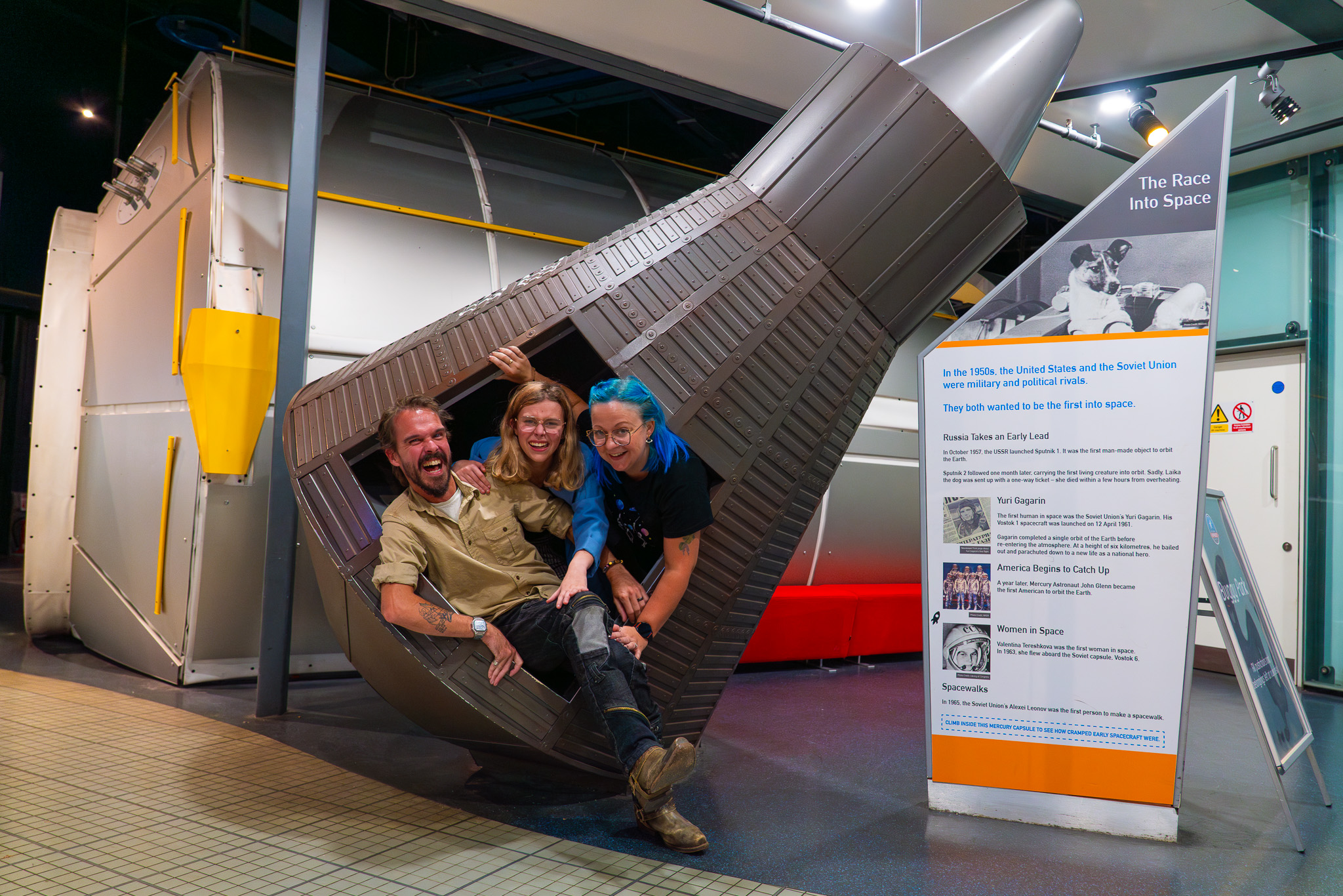 Space Lates group in the Mercury Capsule in the Into Space Gallery