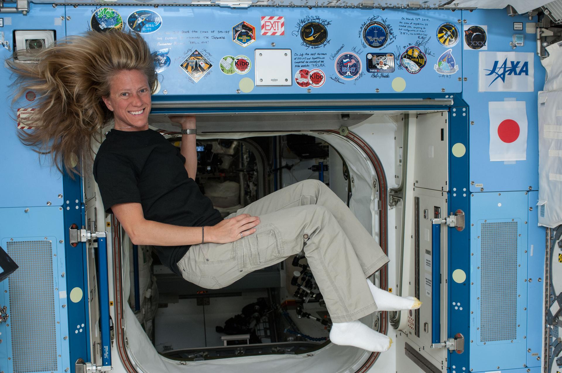 Karen Nyberg With Sticker Patches on ISS