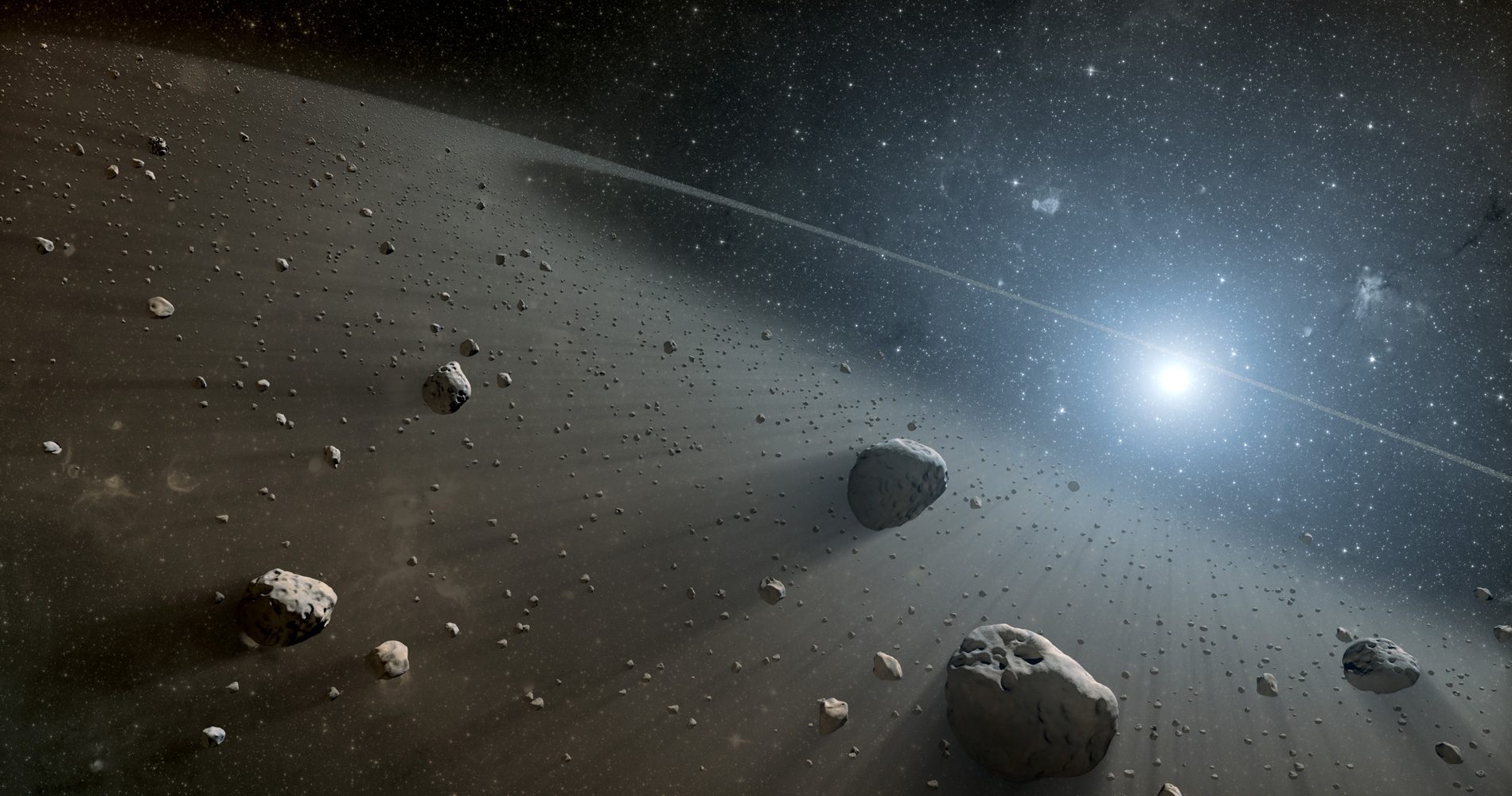 An artist's impression of the asteroid belt