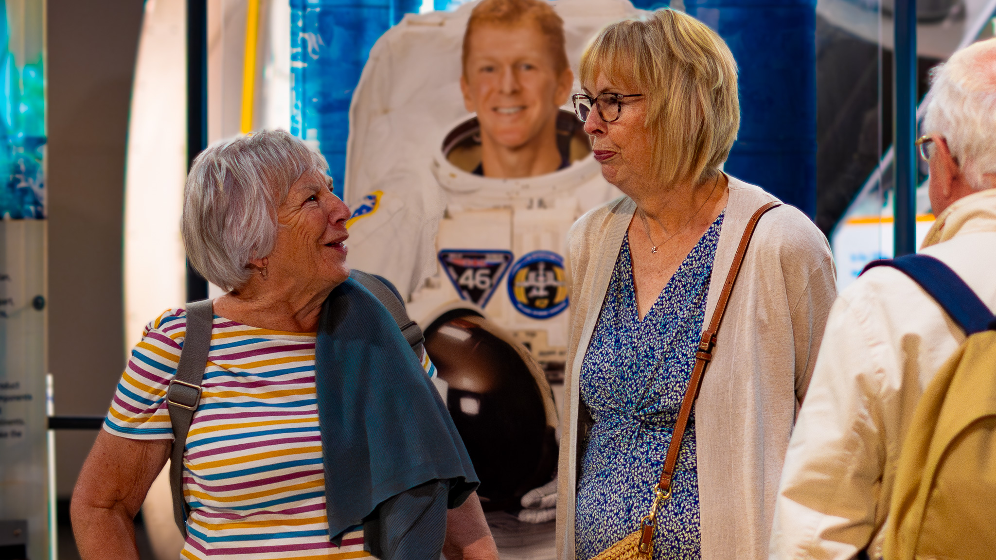 Two ladies in the Into Space Gallery with Tim Peake 