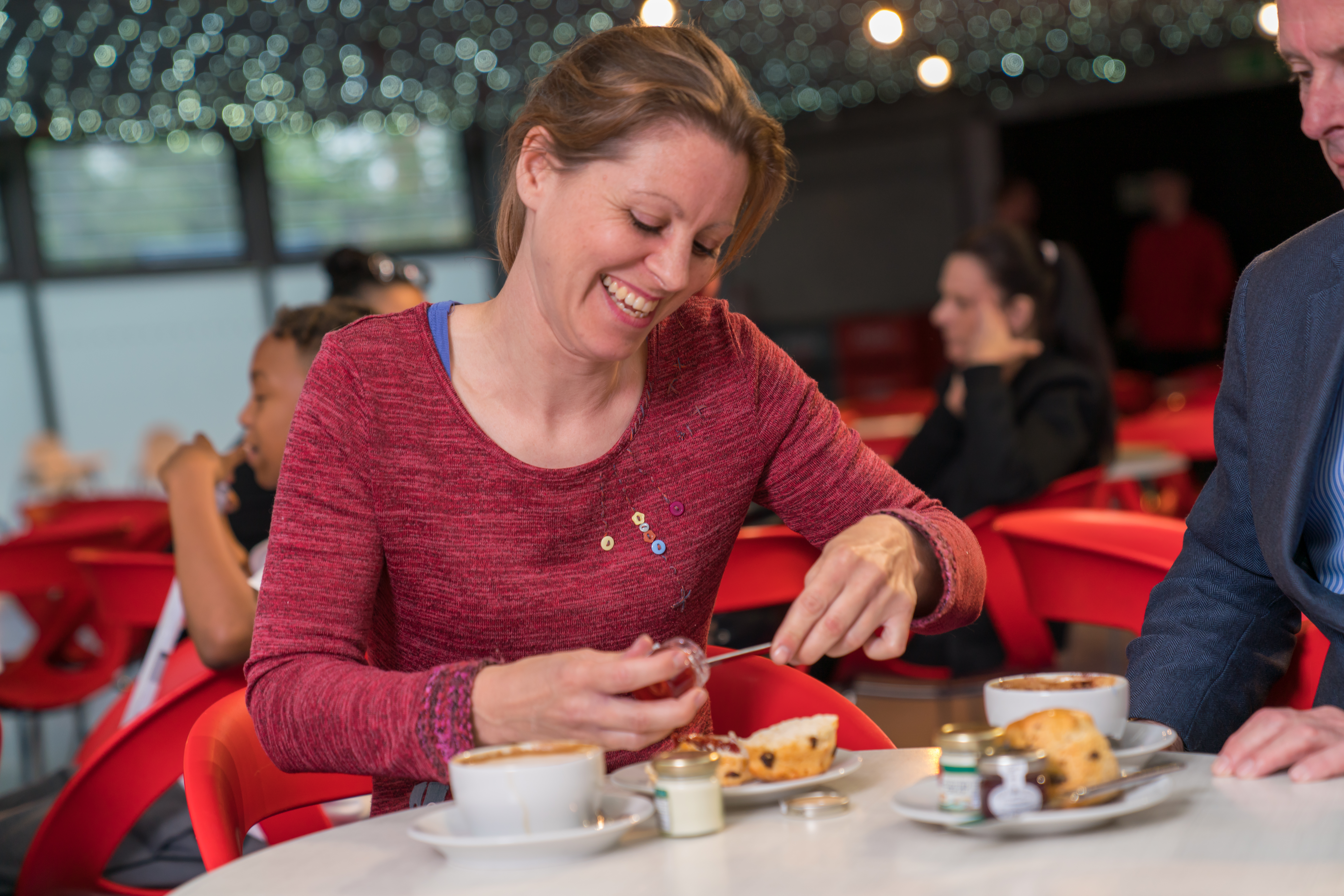 Enjoying a scone in Boosters Cafe