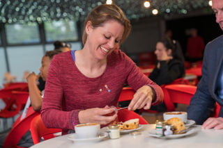 Enjoying a scone in Boosters Cafe