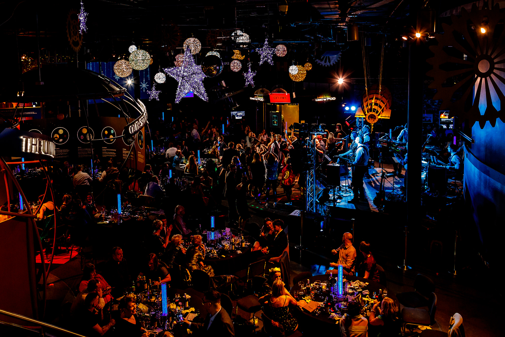 Step Into Cosmic Christmas 4 OR Main Pic Behind Text Underneath Disco Heads