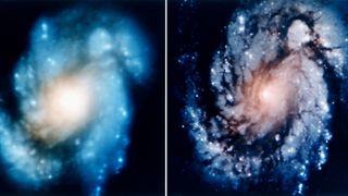 A before and after COSTAR installation image of galaxy M100.