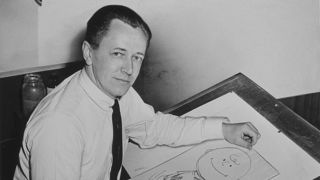 A photograph of Charles M. Schulz taken for a newspaper in 1956.