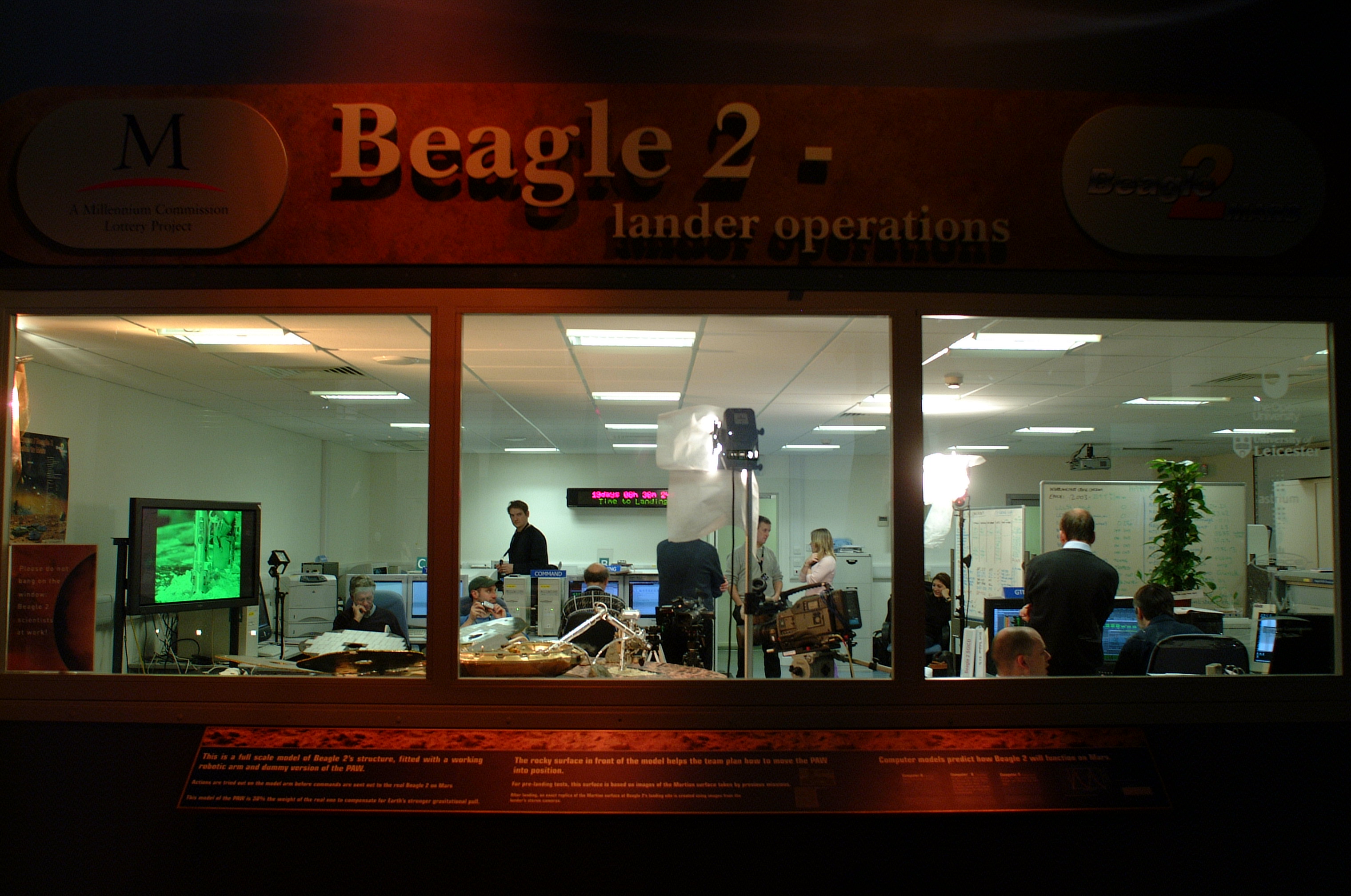 Outside the Beagle 2 control centre at the National Space Centre.