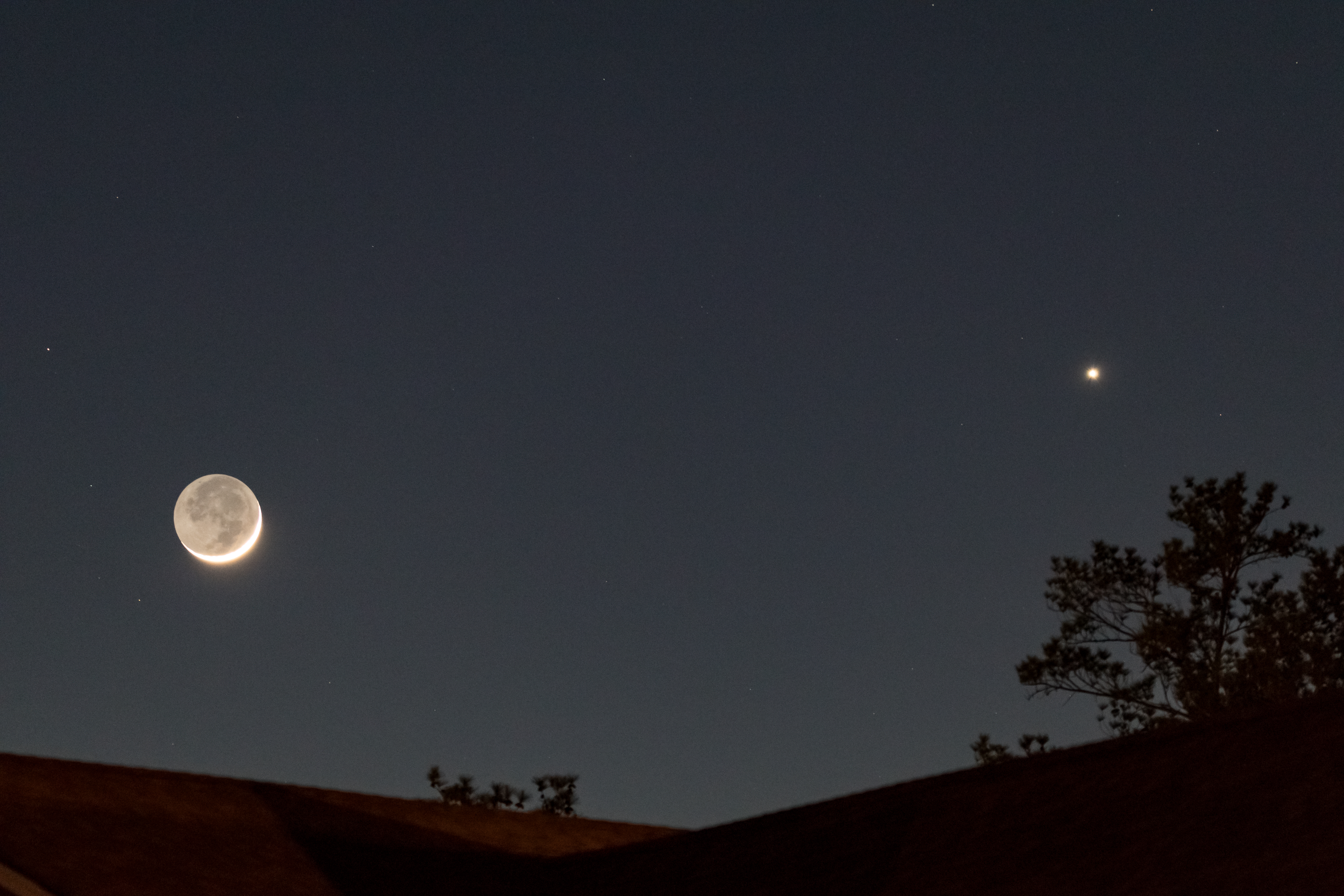 Illuminated crescent Moon and Venus.