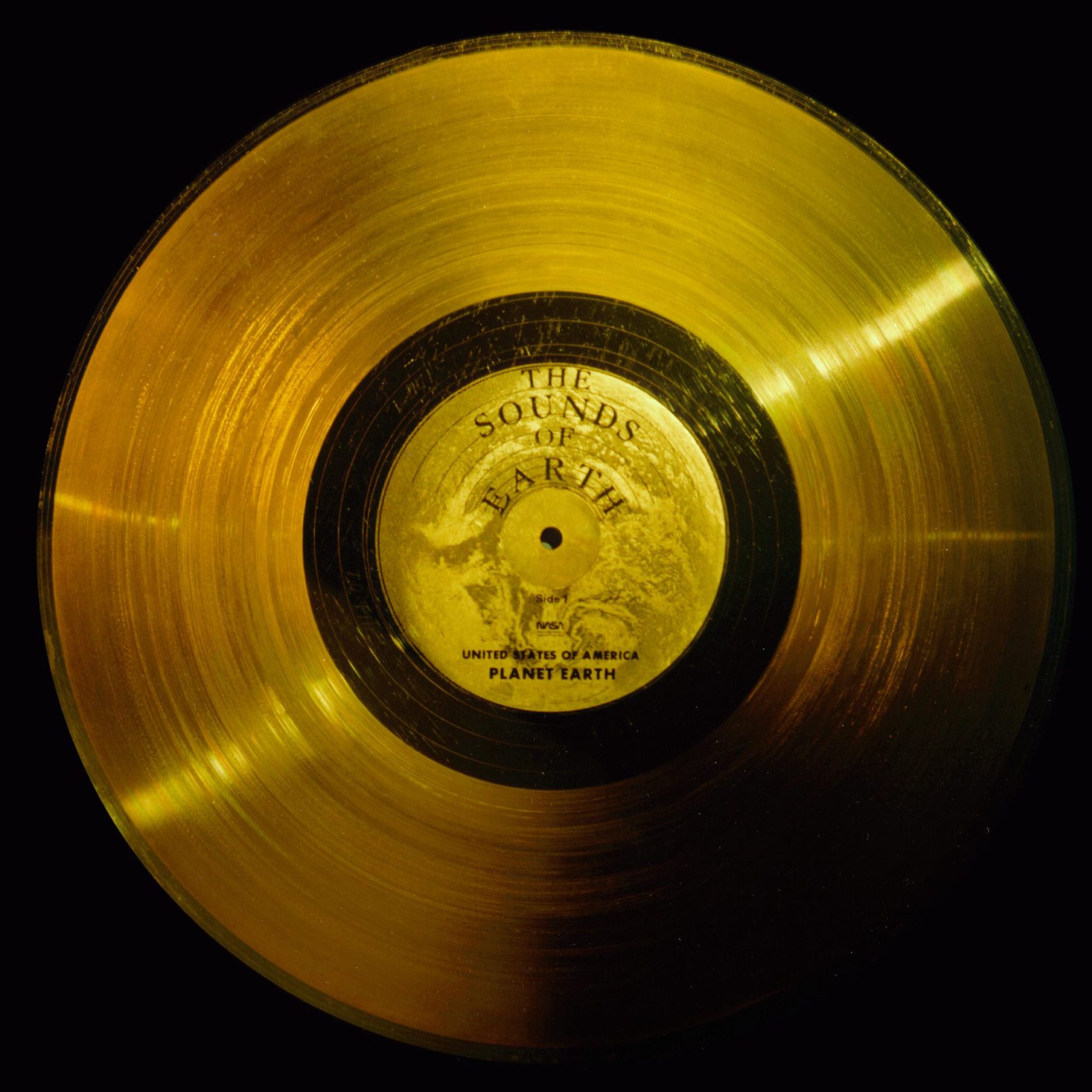 The front of the 'Golden Record' aboard the Voyager spacecraft containing information about Earth and humanity