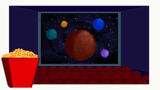 Illustration of a cinema screening with space movie.