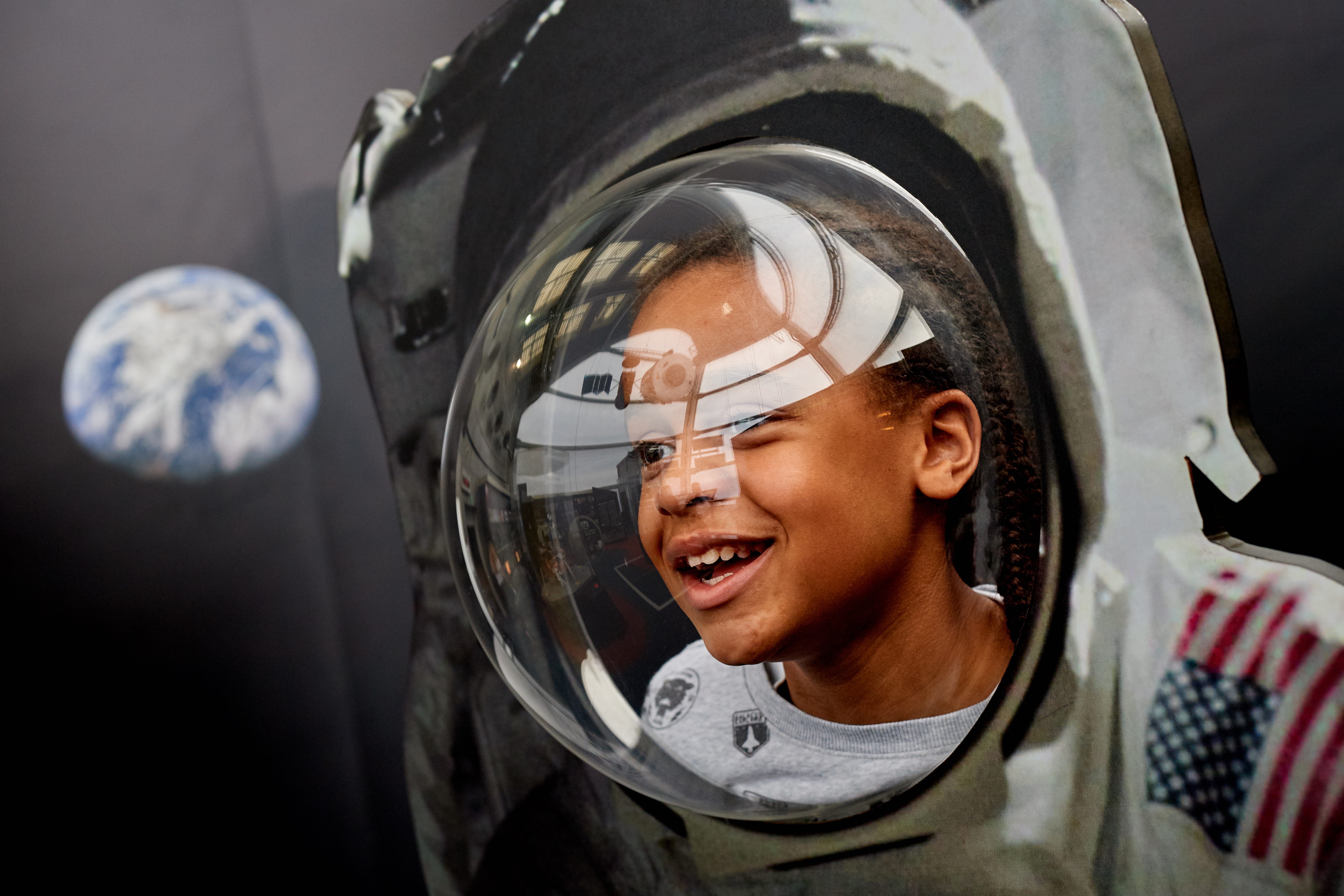 Child in spacesuit in the Rocket Tower