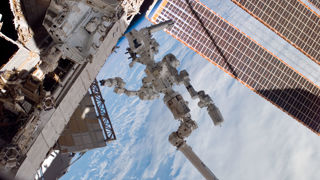 An image of Dextre working onboard the International Space Station.