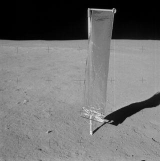 Picture Of Solar Wind Collector Experiment In Place. Ed Mitchell Used This To Fashion His Javelin. Credit NASA.
