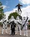 Stormtroopers under the astronaut statue at Galactic Gathering