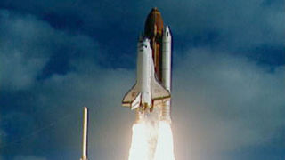 Hubble Space Telescope being launched onboard the Space Shuttle Discovery 24th April 1990.