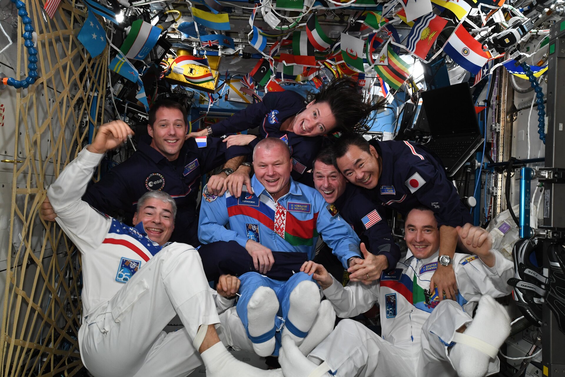 Astronauts onboard the ISS celebrating the 2020 Tokyo Olympics.
