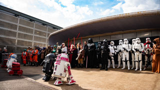 Star Wars characters lined up after the parade during Galactic Gathering 2024.