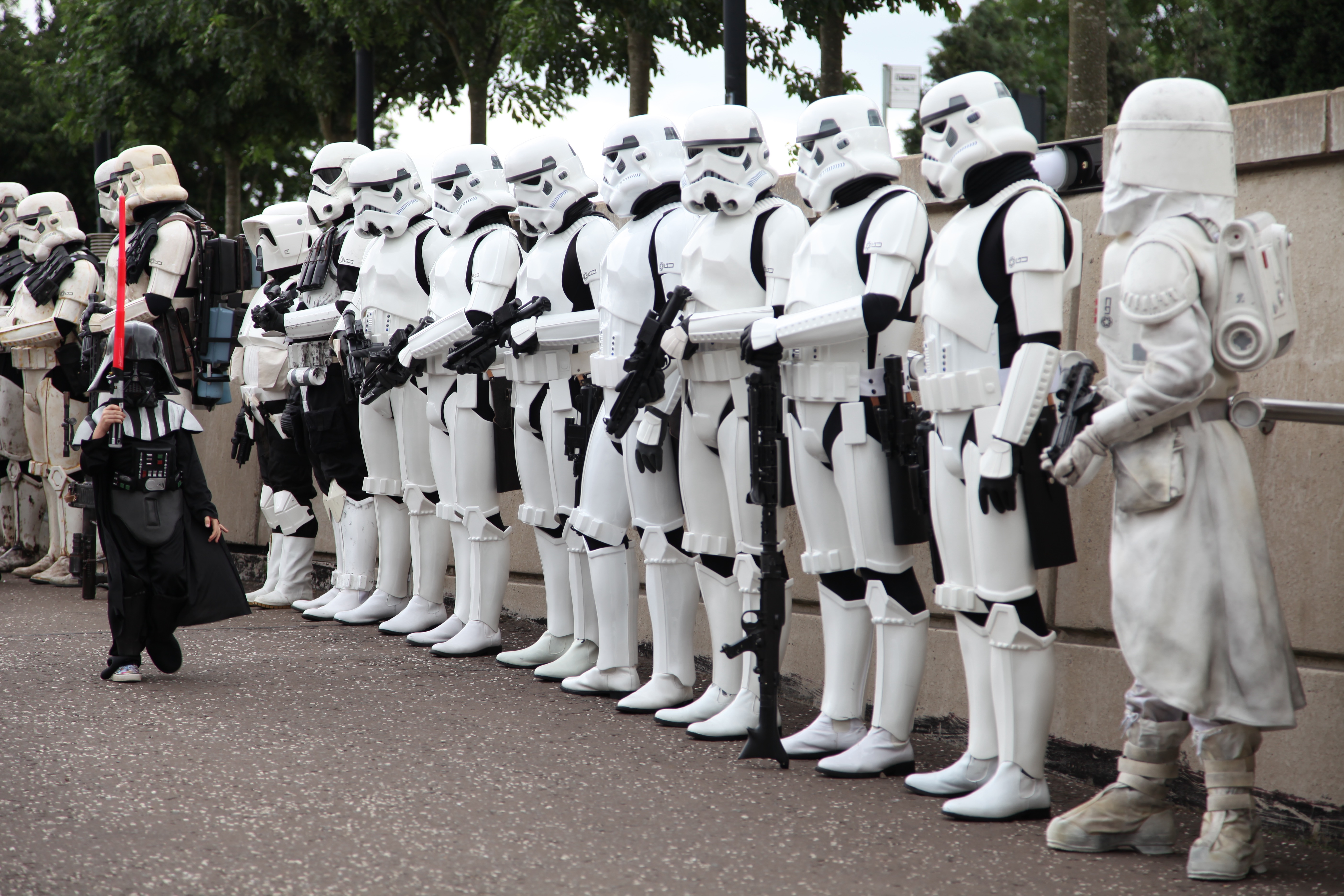 Child in Darth Vader costume inspects the troops at Galactic Gathering
