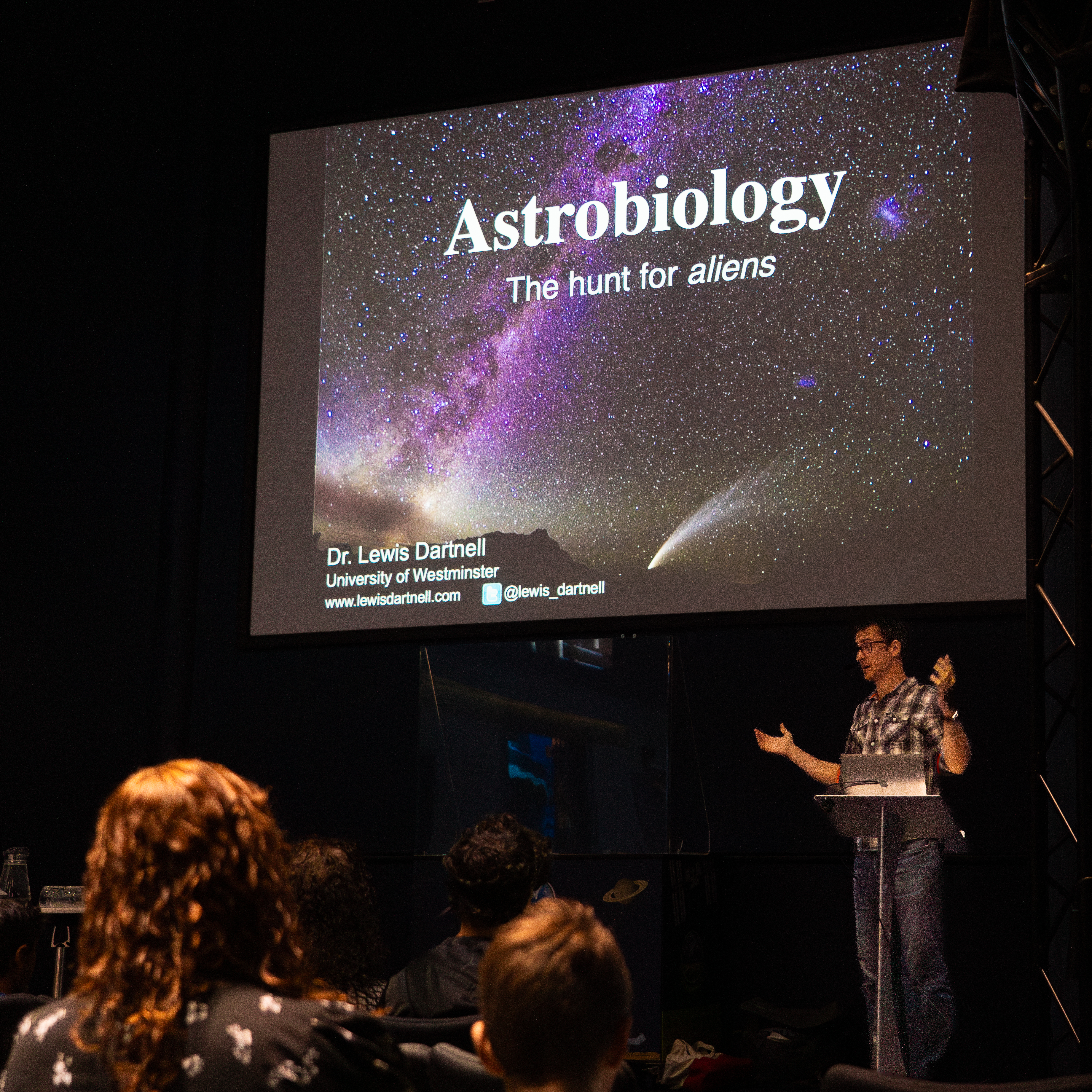 Professor Lewis Dartnell giving a talk at the National Space Centre 