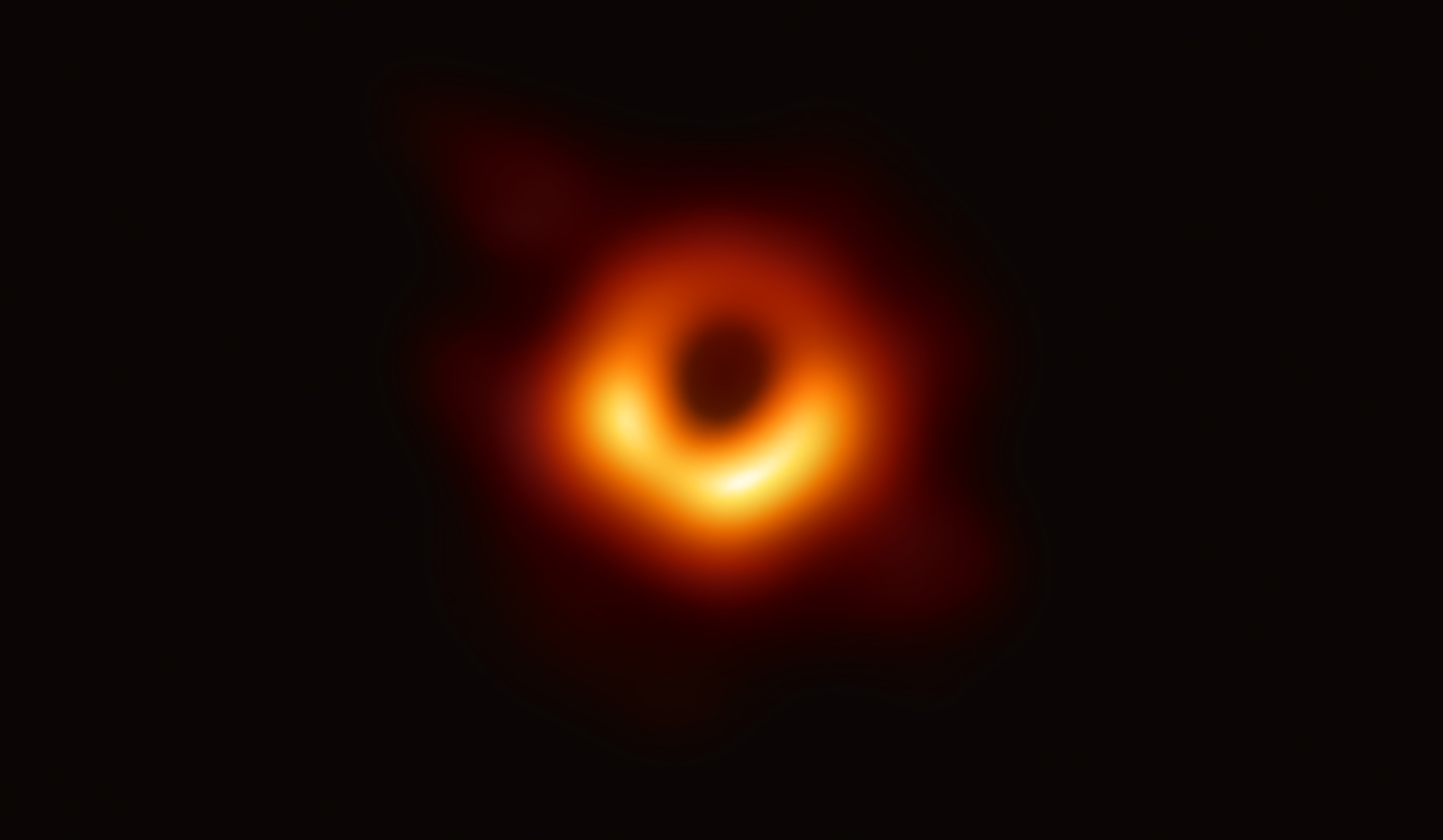 The first picture of a black hole at the centre of the galaxy, M87, taken by the Event Horizon Telescope. 