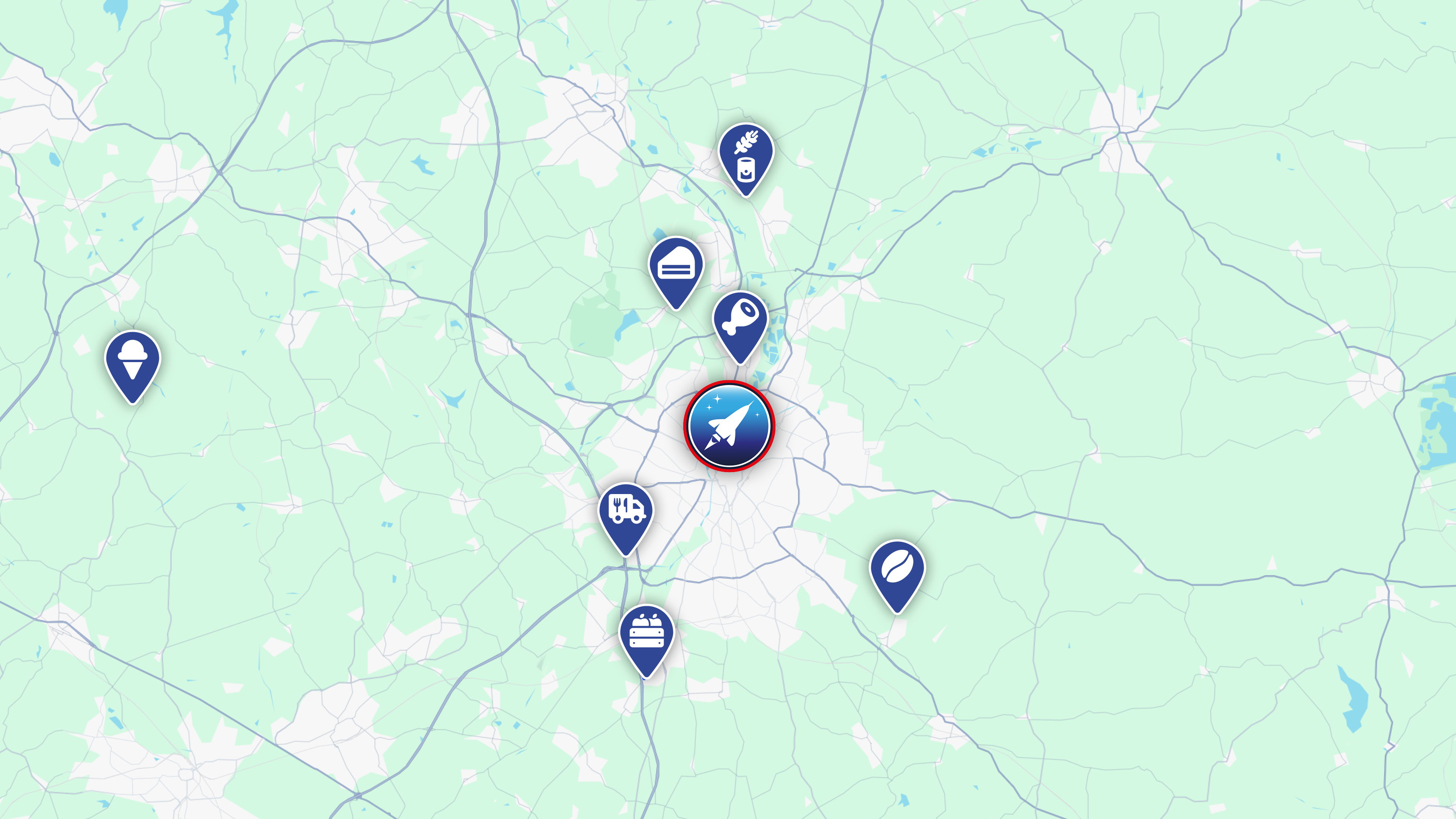 Map showing the locations of suppliers to the National Space Centre